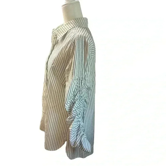 CAbi Linear Shirt Classic Black White Stripe Long Ruched Sleeves size M - Picture 3 of 8
